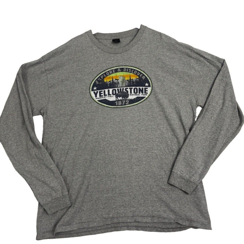 Yellowstone National Park Explore Discover 1872 Long Sleeve Graphic Tee XXL Gray